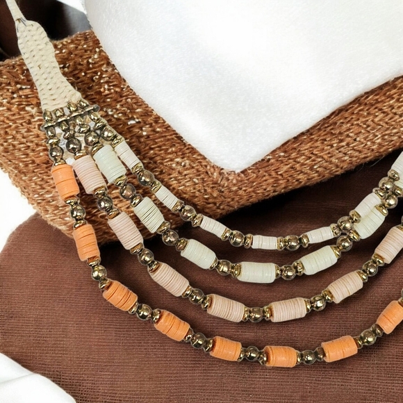 🆕 Boho Layered Multi Strand Necklace Handcrafted Antique Gold Beaded Statement - Picture 12 of 13